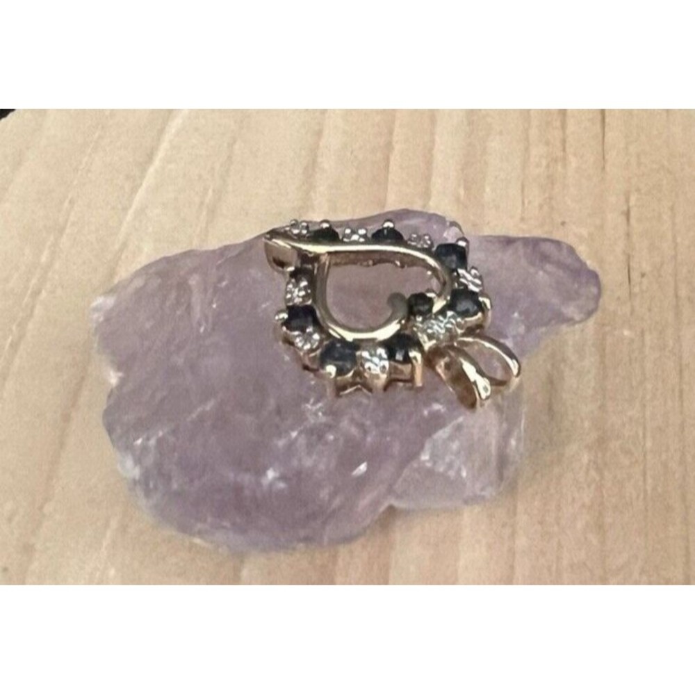 Ross Simons 925 Gold Plated Blue Sapphire & Diamond Heart Charm Pendant 2.4g - Picture 6 of 12